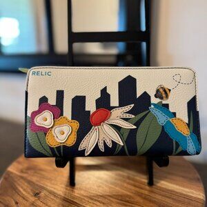 Relic Pop Art Cityscape Wallet — Bee Appliqué & Floral Fun